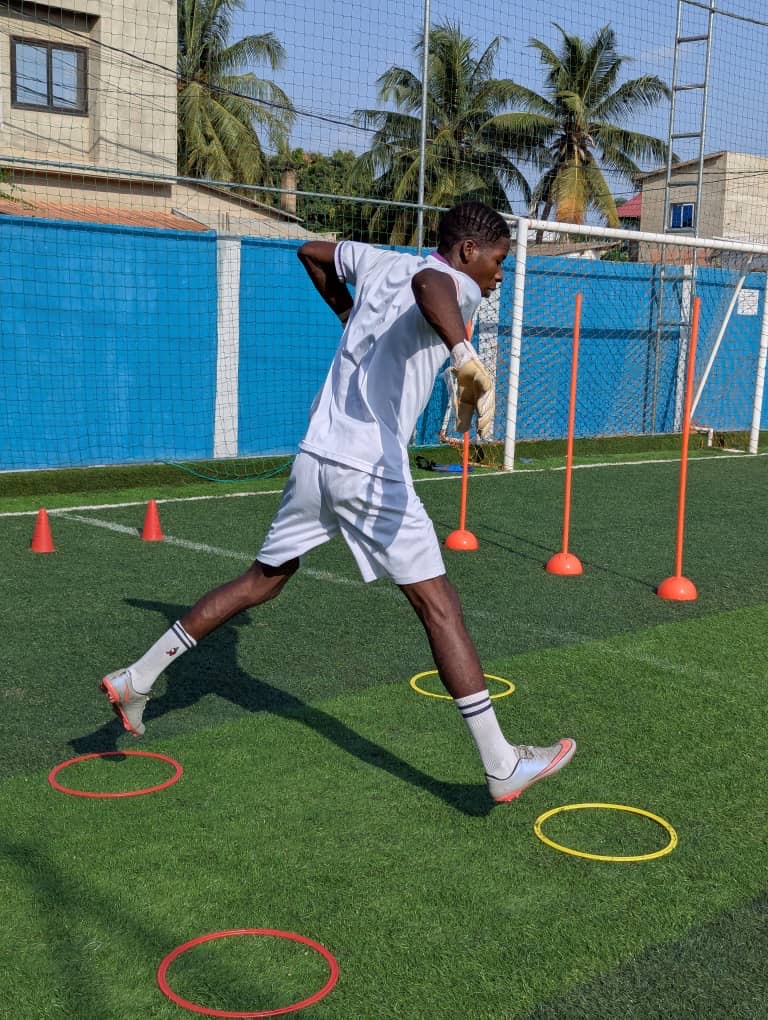 RAFA goalkeeper practising footwork through training hoops